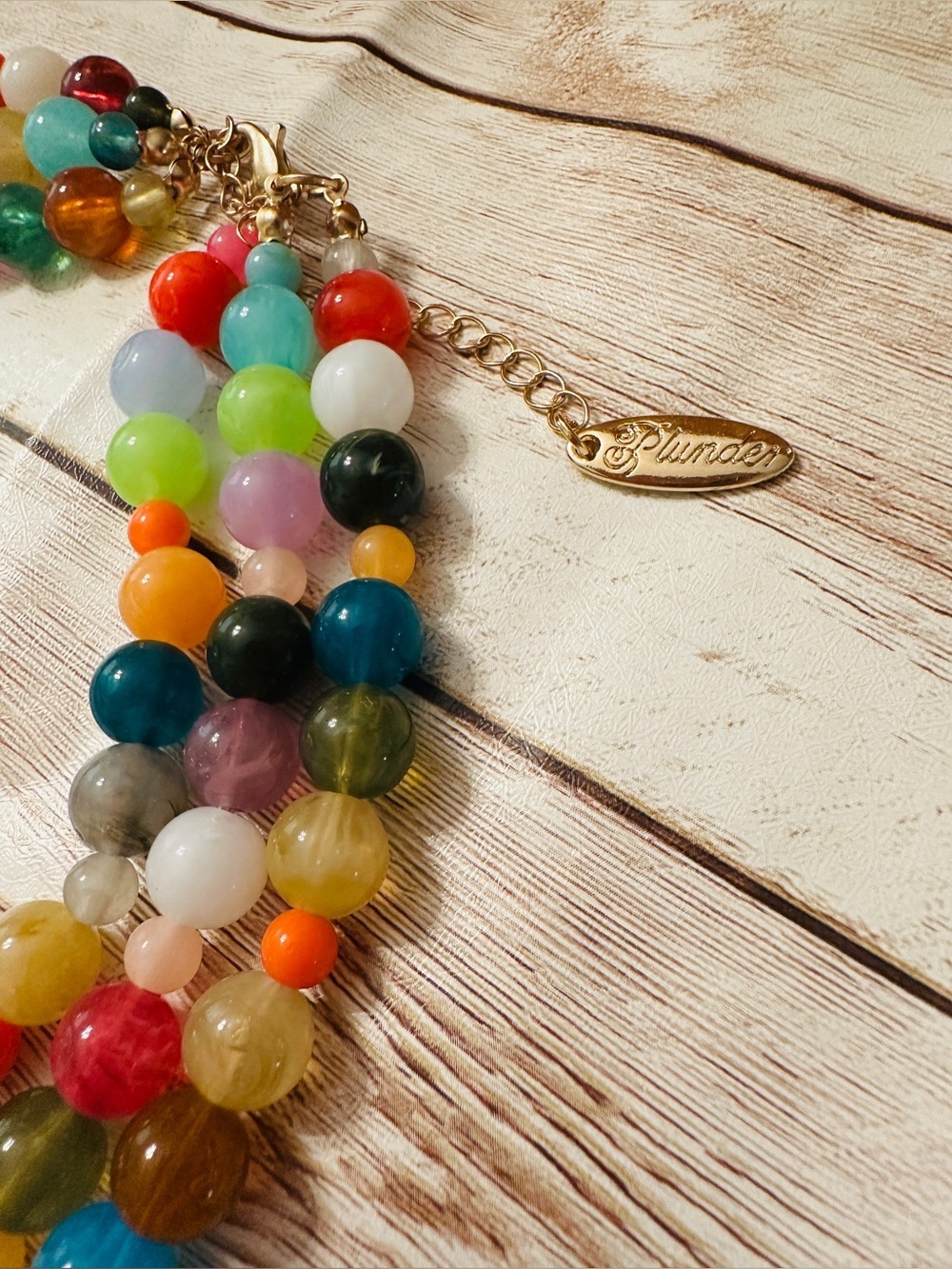 Plunder Multicolor Beaded 3-strand Necklace with Gold-Plated Tag*Brand New - Picture 2 of 3